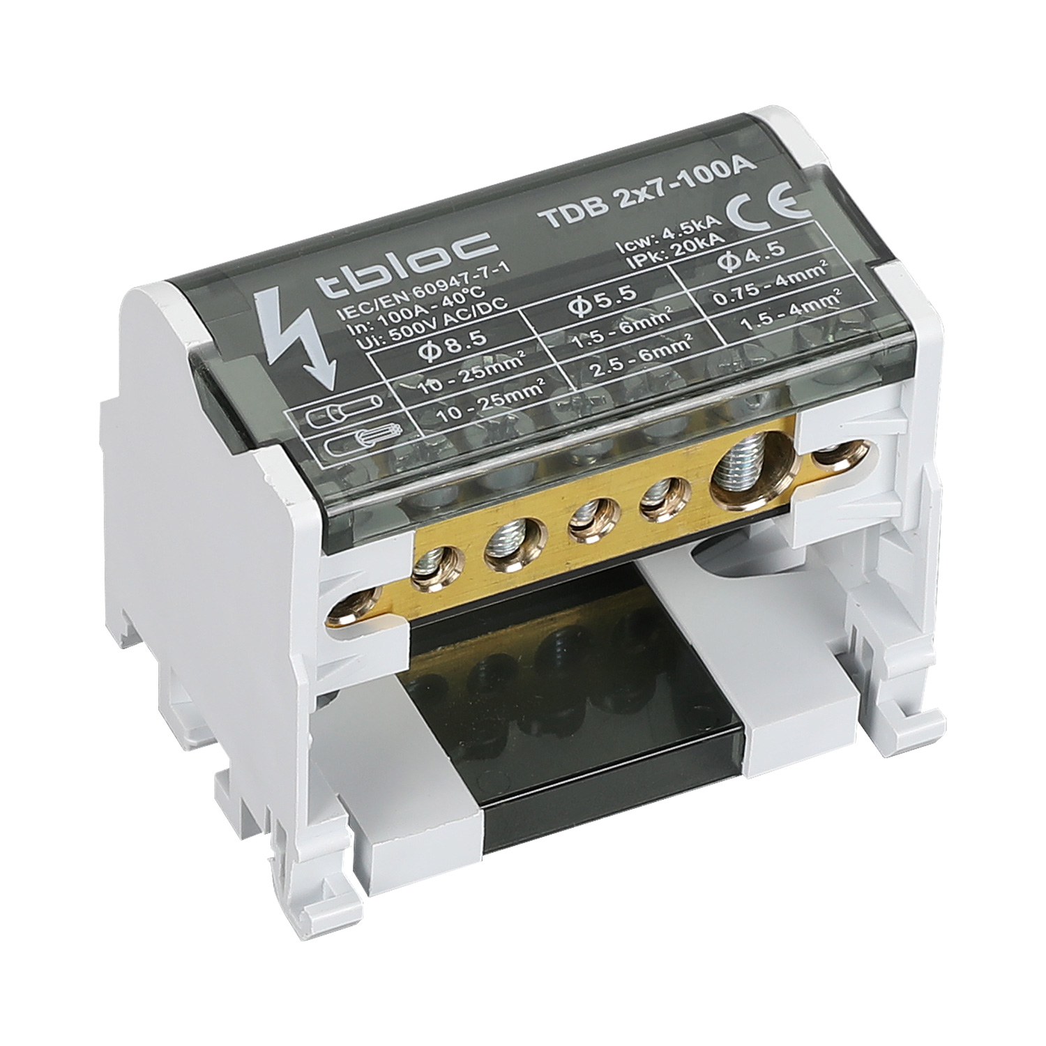ترمینال توزیع دو هادی 100 آمپر 7 پیچ tbloc مدل TDB2x7-100A