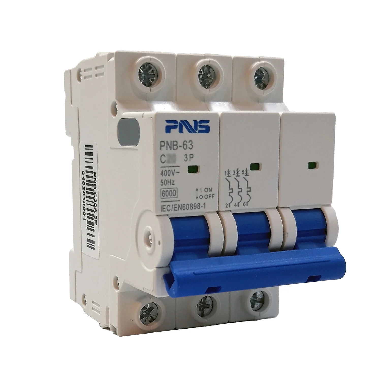 کلید مینیاتوری AC سه پل 6kA تیپ C برند PNS سری PNB-63